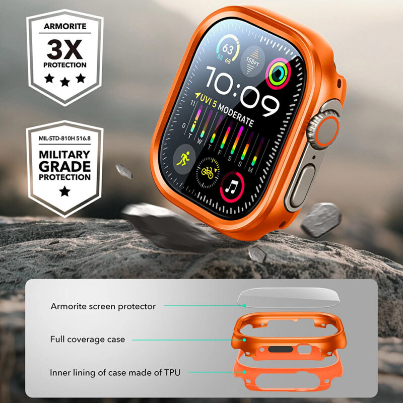 [Pachet 360°] Husa + 2 x folie Apple Watch Ultra 3 ESR Armorite Protection Set, crem