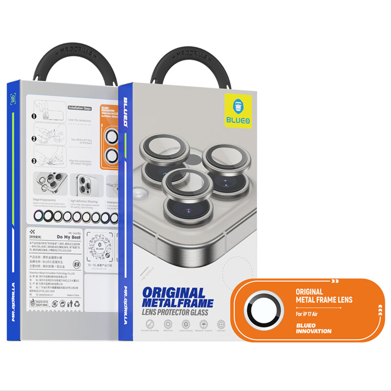 Folie iPhone 17 Air Blueo Original Metal Frame Lens, argintiu