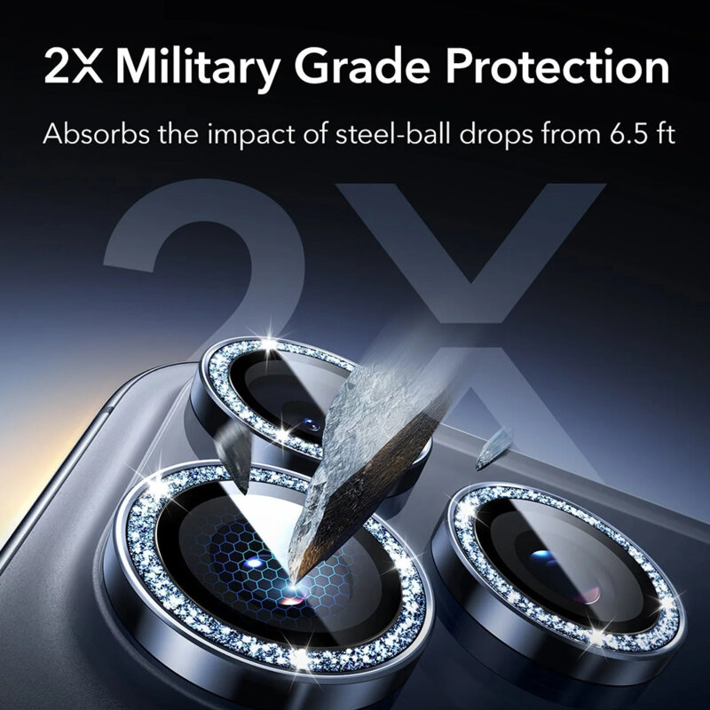 Folie sticla camera iPhone 16 Pro Max ESR Armorite Camera Lens Protectors, albastru