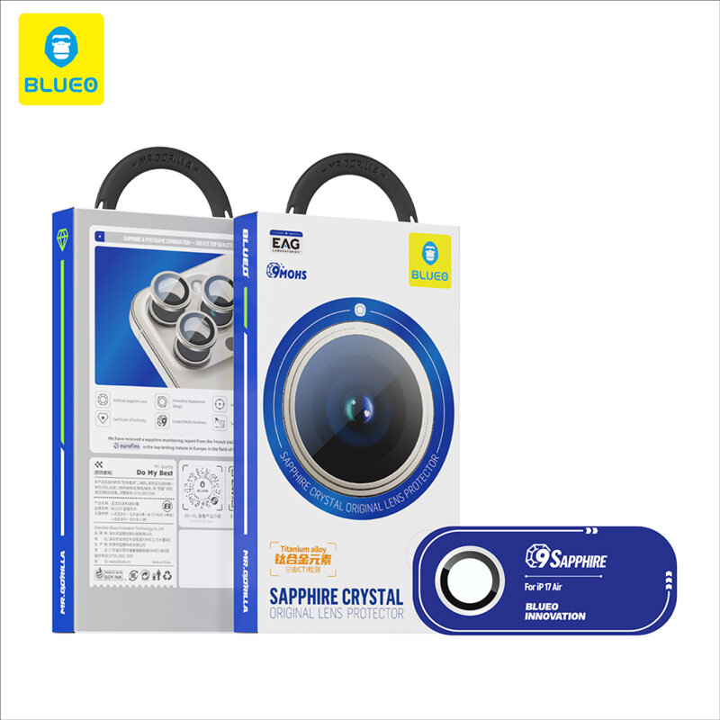 Folie iPhone 17 Air Blueo Sapphire Crystal Original Lens Glass, bleu