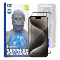 Folie sticla iPhone 15 Pro Max Blueo Premium Sapphire Non Breaking / Scratching 9H Glass, negru