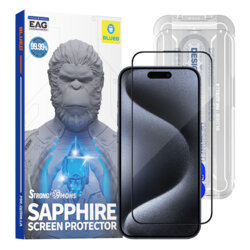 Folie sticla iPhone 15 Pro Blueo Premium Sapphire Non Breaking / Scratching 9H Glass, negru