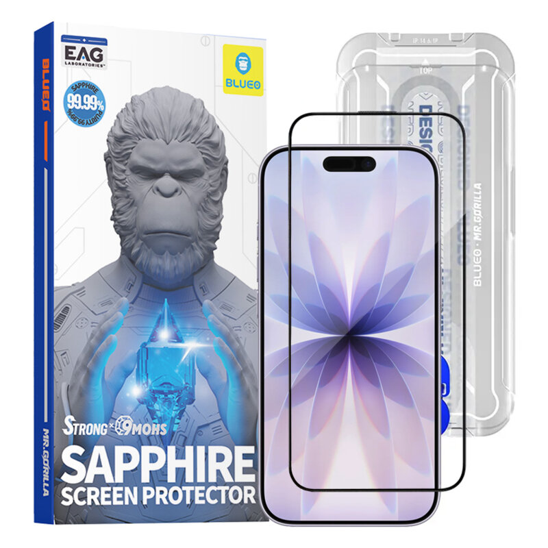 Folie sticla iPhone 17 Blueo Premium Sapphire Non Breaking / Scratching 9H Glass, negru