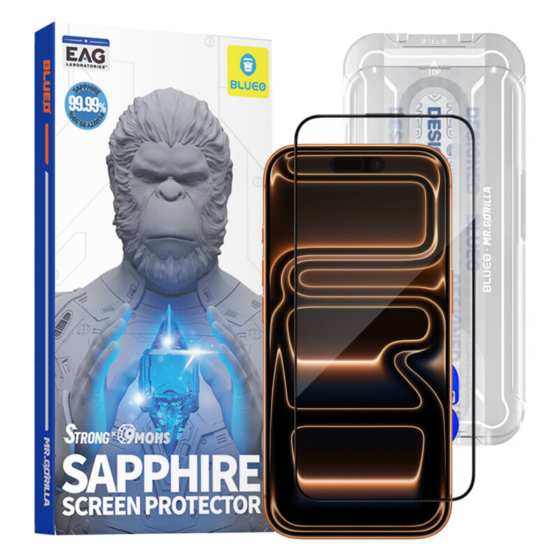 Folie sticla iPhone 17 Pro Max Blueo Premium Sapphire Non Breaking / Scratching 9H Glass, negru