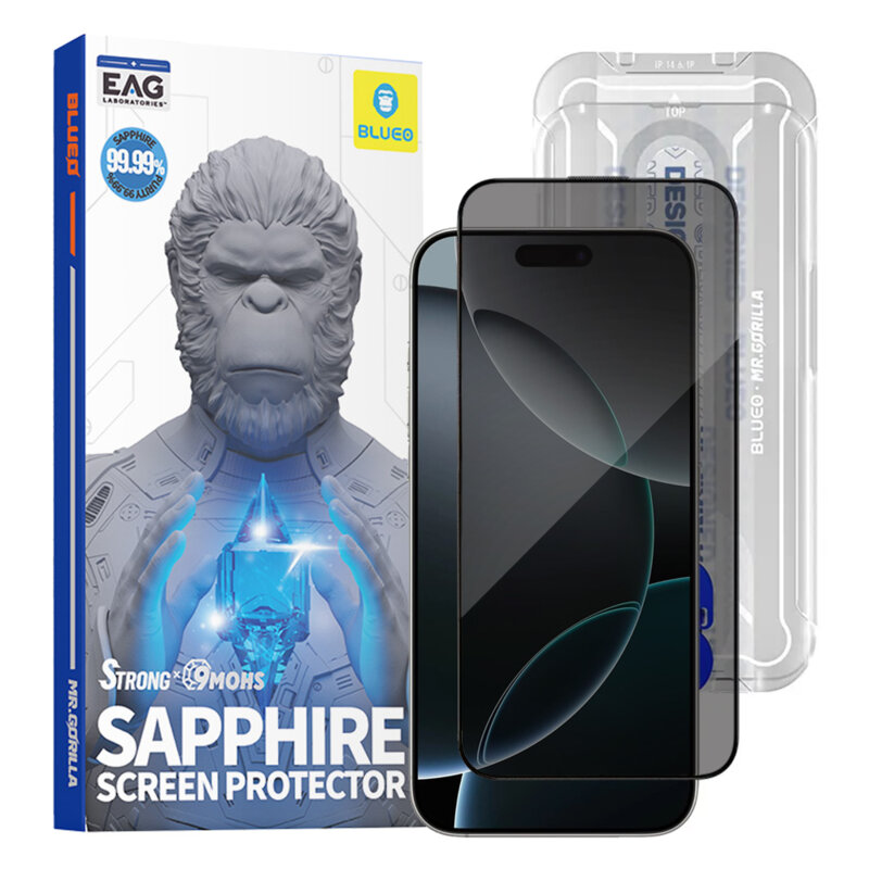 Folie sticla iPhone 17 Pro Blueo Premium Sapphire Non Breaking / Scratching 9H Glass, privacy