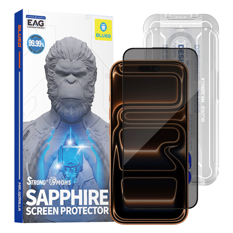 Folie sticla iPhone 17 Pro Max Blueo Premium Sapphire Non Breaking / Scratching 9H Glass, privacy