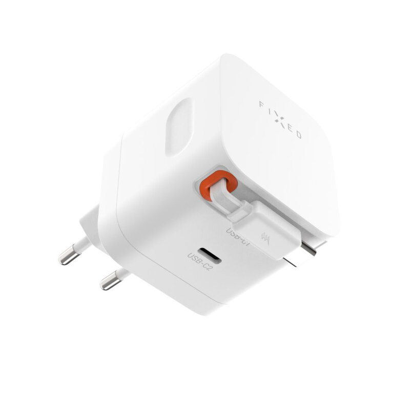 Incarcator GaN 2x Type-C + cablu Fixed, 65W, FIXCG65R-2C-WH