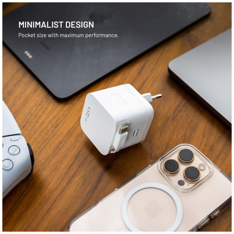 Incarcator GaN 2x Type-C + cablu Fixed, 65W, FIXCG65R-2C-WH