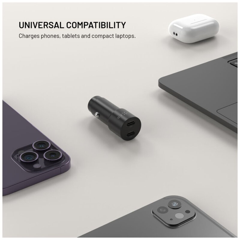 Incarcator auto bricheta 2x Type-C Fixed, 65W, FIXCC65-CC-BK