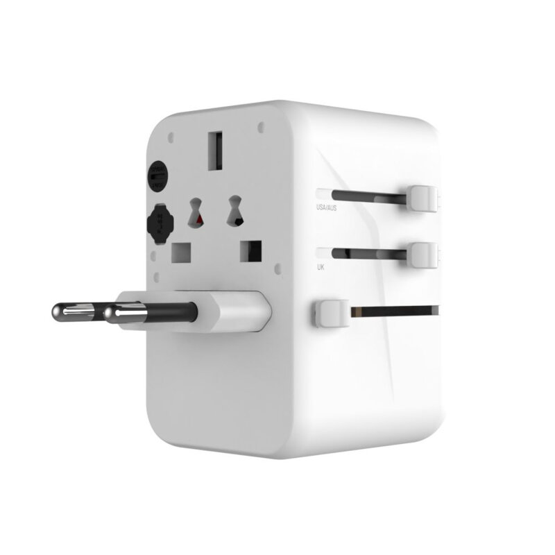 Adaptor priza EU, UK, USA/AUS, Type-C, USB Fixed, FIXCT65-3C2A-WH