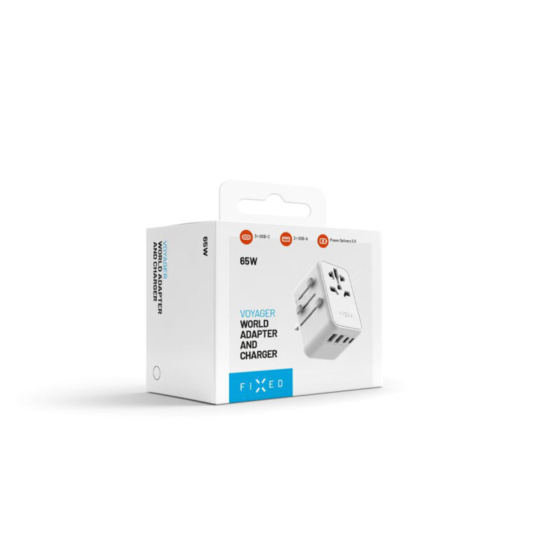 Adaptor priza EU, UK, USA/AUS, Type-C, USB Fixed, FIXCT65-3C2A-WH