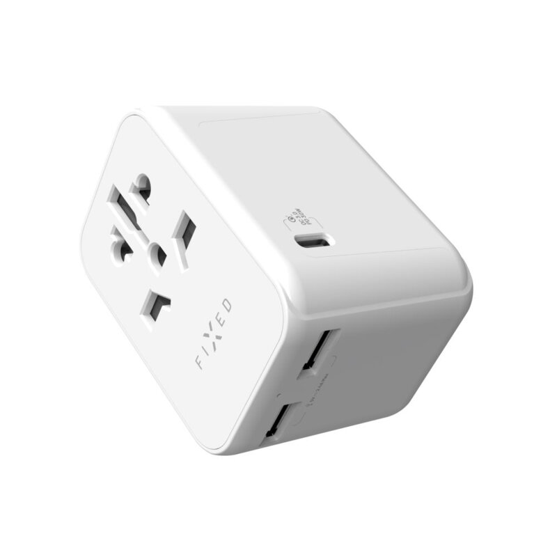 Adaptor priza EU, UK, USA/AUS, Type-C, USB Fixed, FIXCT30-1C2A-WH