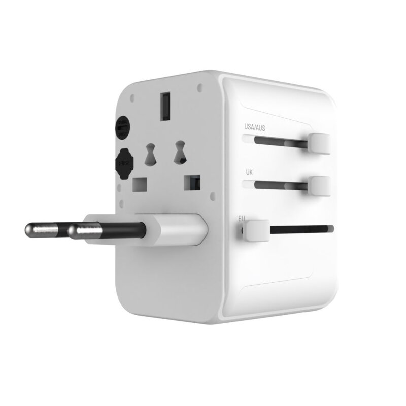 Adaptor priza EU, UK, USA/AUS, Type-C, USB Fixed, FIXCT30-1C2A-WH