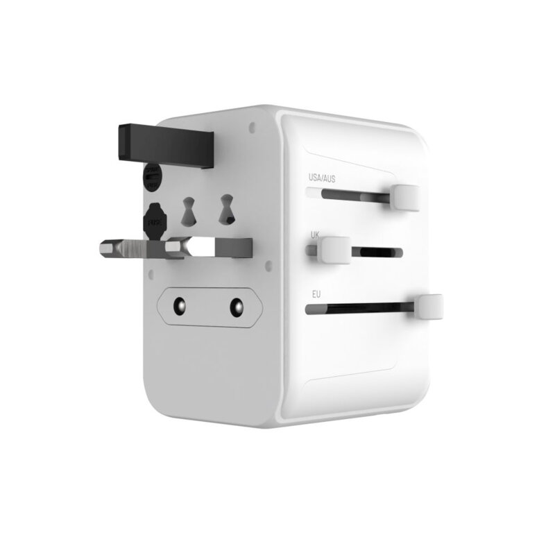 Adaptor priza EU, UK, USA/AUS, Type-C, USB Fixed, FIXCT30-1C2A-WH