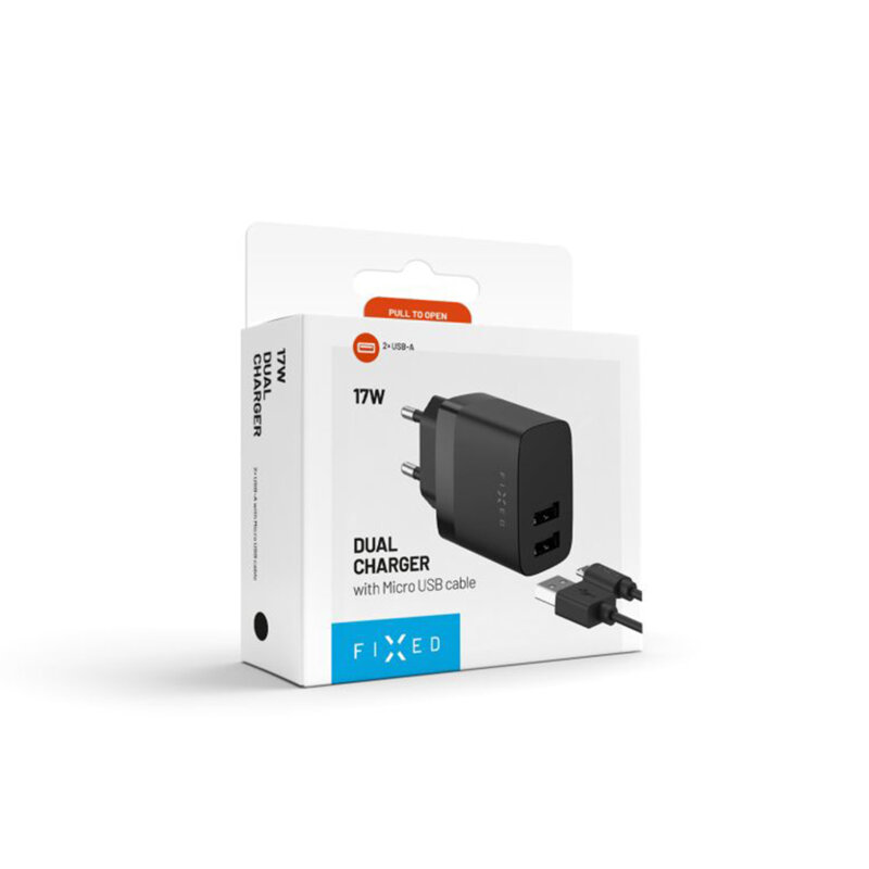 Incarcator USB + cablu Micro-USB Fixed, 17W, negru, FIXC17N-2UM-BK