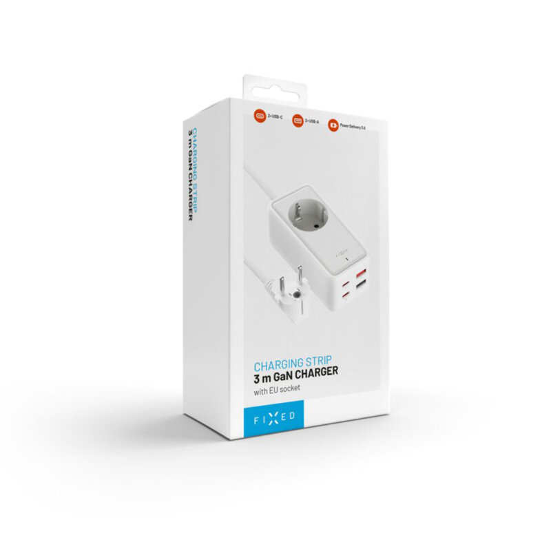 Prelungitor priza EU cu Schuko, Type-C, USB, 3m Fixed, FIXCS65-3-WH