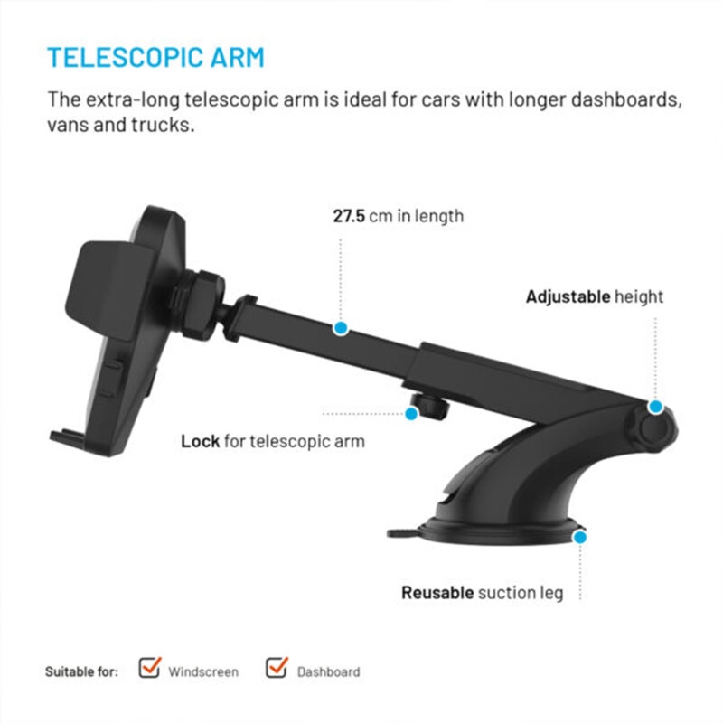 Suport telefon auto pentru bord, parbriz Fixed, FIXICQ-XXL-BK