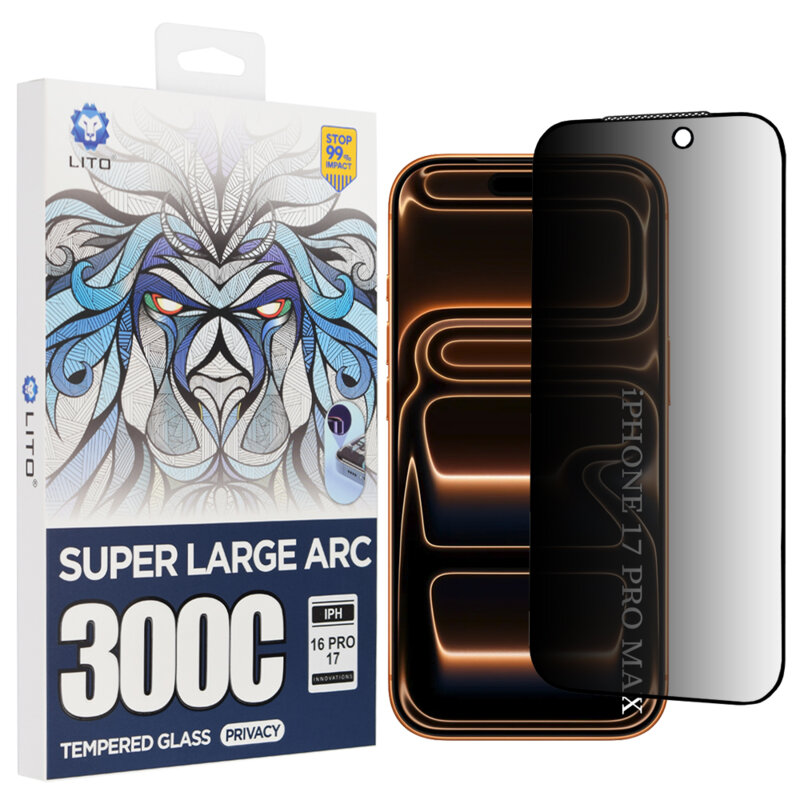 Folie sticla iPhone 17 Pro Max Lito D+ Max Privacy 300C, negru
