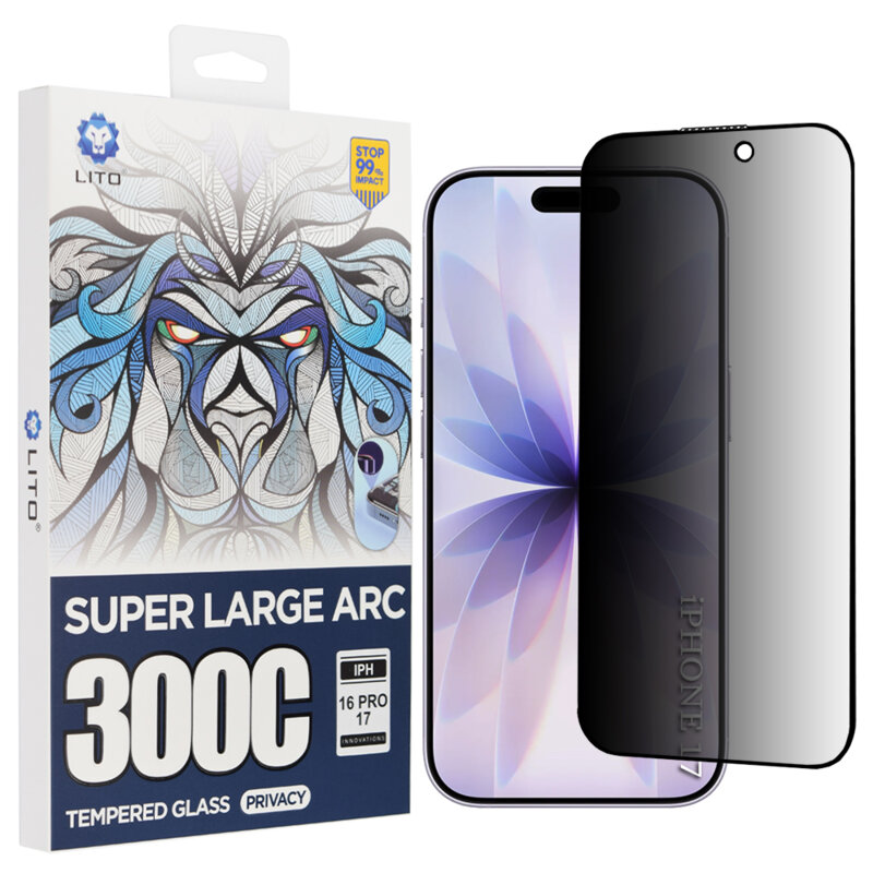 Folie sticla iPhone 17 Lito D+ Max Privacy 300C, negru