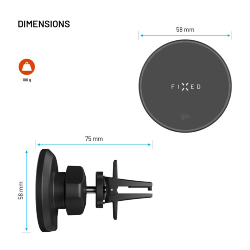 Suport auto MagSafe cu incarcare wireless 15W Fixed, FIXMRO2-BK