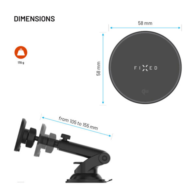 Suport telefon auto MagSafe 15W, Qi2 Fixed, FIXMRO2-XL-BK