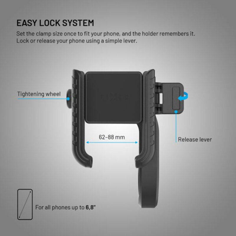 Suport bicicleta pentru telefon, universal Fixed, FIXBIPV-BK