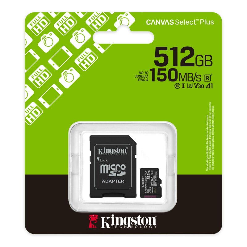 Card MicroSDXC 512GB cu adaptor SD A1 Kingston Canvas Select Plus, SDCS3/512GB
