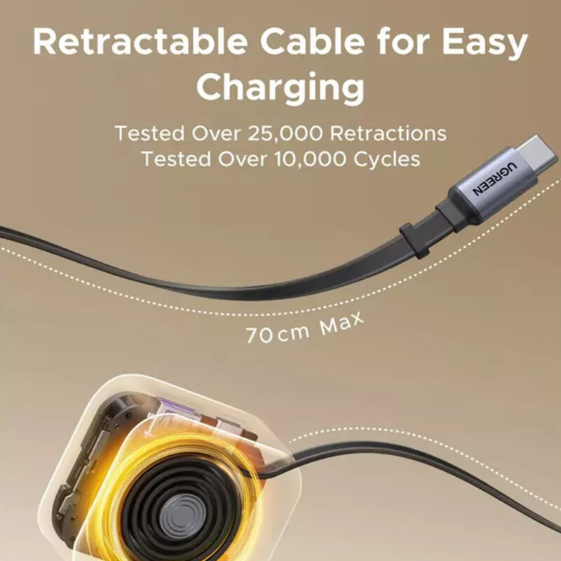 Incarcator auto cu cablu retractabil 90W, Ugreen 55909B, negru