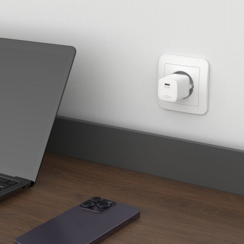 Incarcator GaN Type-C + cablu Fixed, 30W, alb, FIXCG30M-CC-WH