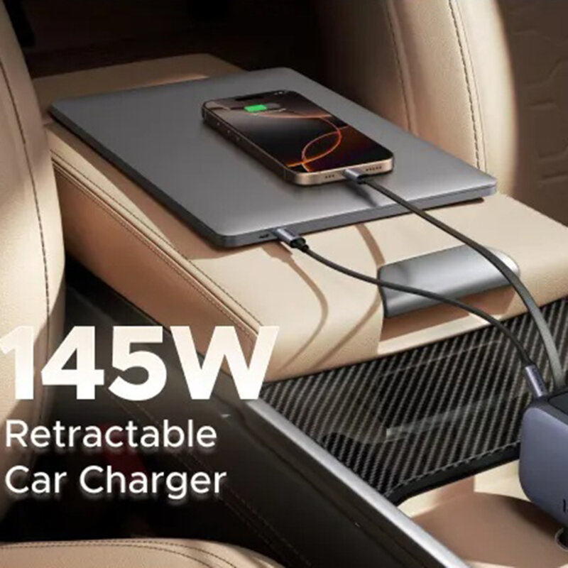 Incarcator auto cu cablu retractabil 145W, Ugreen 55910B, negru