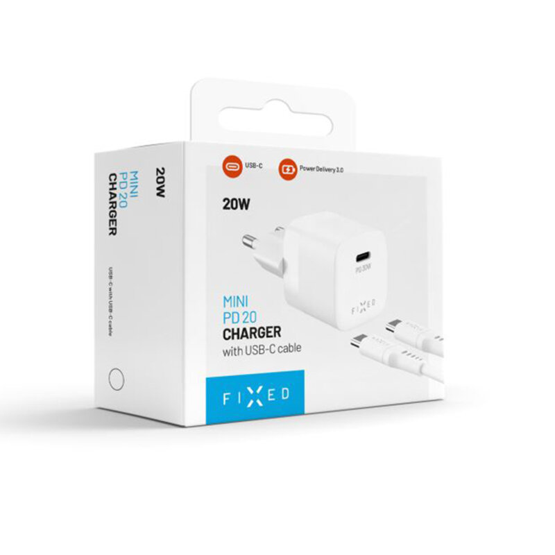 Incarcator Type-C + cablu tip C Fixed, 20W, alb, FIXC20M2-CC-WH