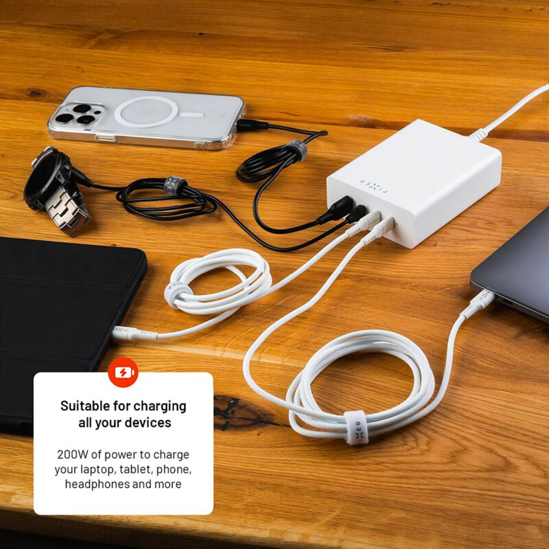 Statie incarcare GaN USB, 3x Type-C, 200W Fixed, FIXCG200-3C1A-WH