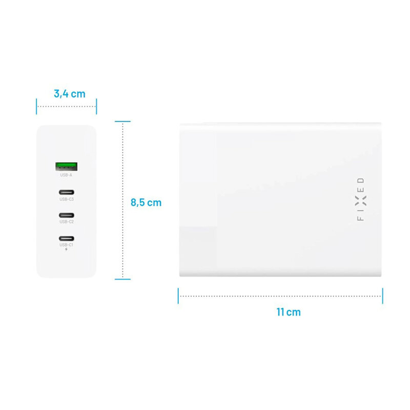 Statie incarcare GaN USB, 3x Type-C, 200W Fixed, FIXCG200-3C1A-WH