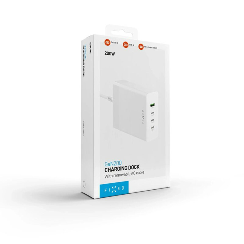 Statie incarcare GaN USB, 3x Type-C, 200W Fixed, FIXCG200-3C1A-WH