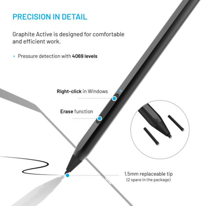 Stylus tableta MPP 2.0 magnetic Fixed Graphite Active, FIXGRA2-BK
