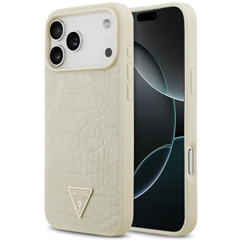 Husa originala Guess iPhone 17 Pro Max Croco Triangle Logo MagSafe, auriu, GUHMP17XPCRTHCD