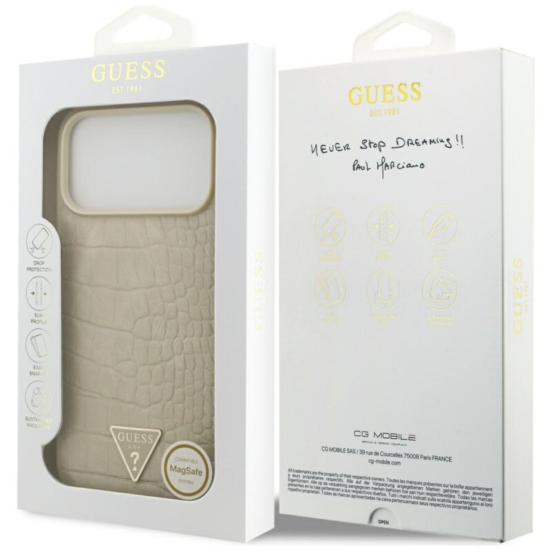Husa originala Guess iPhone 17 Pro Max Croco Triangle Logo MagSafe, auriu, GUHMP17XPCRTHCD