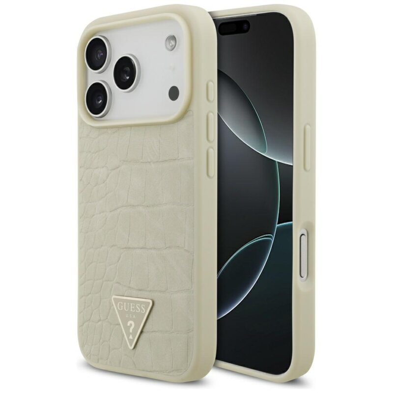 Husa originala Guess iPhone 17 Pro Croco Triangle Logo MagSafe, auriu, GUHMP17LPCRTHCD