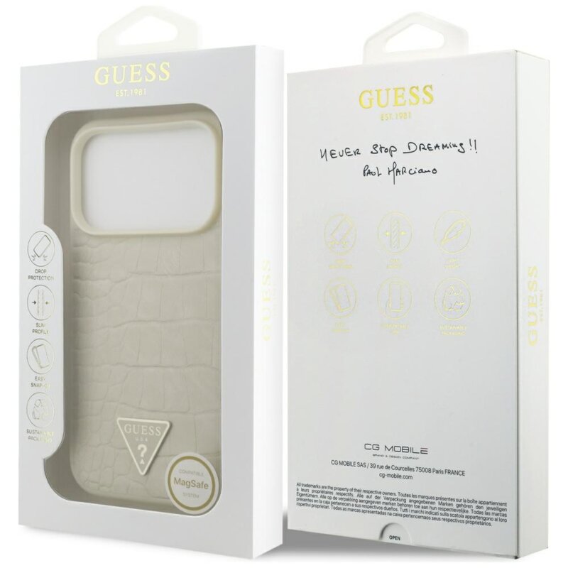 Husa originala Guess iPhone 17 Pro Croco Triangle Logo MagSafe, auriu, GUHMP17LPCRTHCD