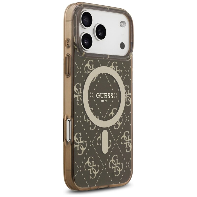 Husa iPhone 17 Pro Max originala Guess IML 4G Background MagSafe, maro, GUHMP17XH4DTEW