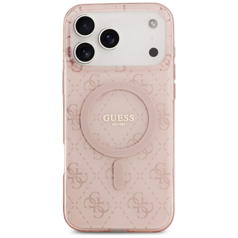 Husa iPhone 17 Pro Max originala Guess IML 4G Background MagSafe, roz, GUHMP17XH4DTEP