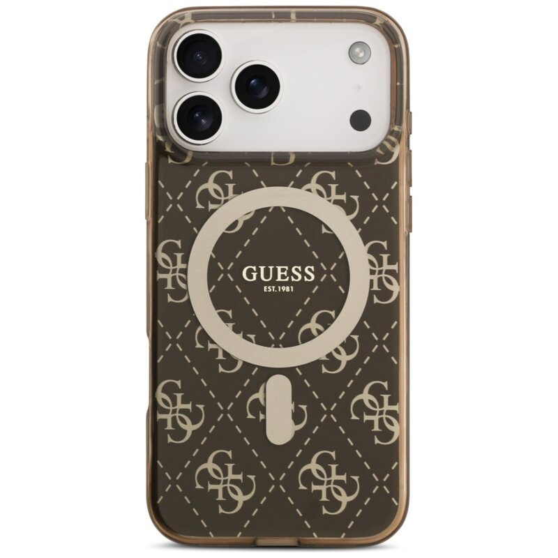 Husa iPhone 17 Pro originala Guess IML 4G Background MagSafe, maro, GUHMP17LH4DTEW