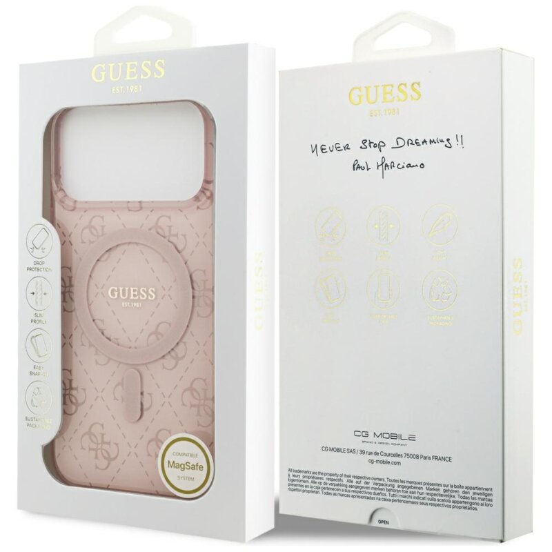 Husa iPhone 17 Pro originala Guess IML 4G Background MagSafe, roz, GUHMP17LH4DTEP