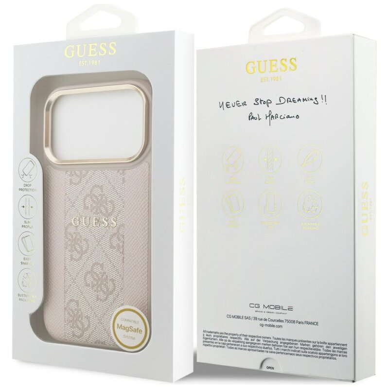 Husa originala Guess iPhone 17 Pro Hardcase 4G Stripe MagSafe, roz, GUHMP17LPG4SEMCP