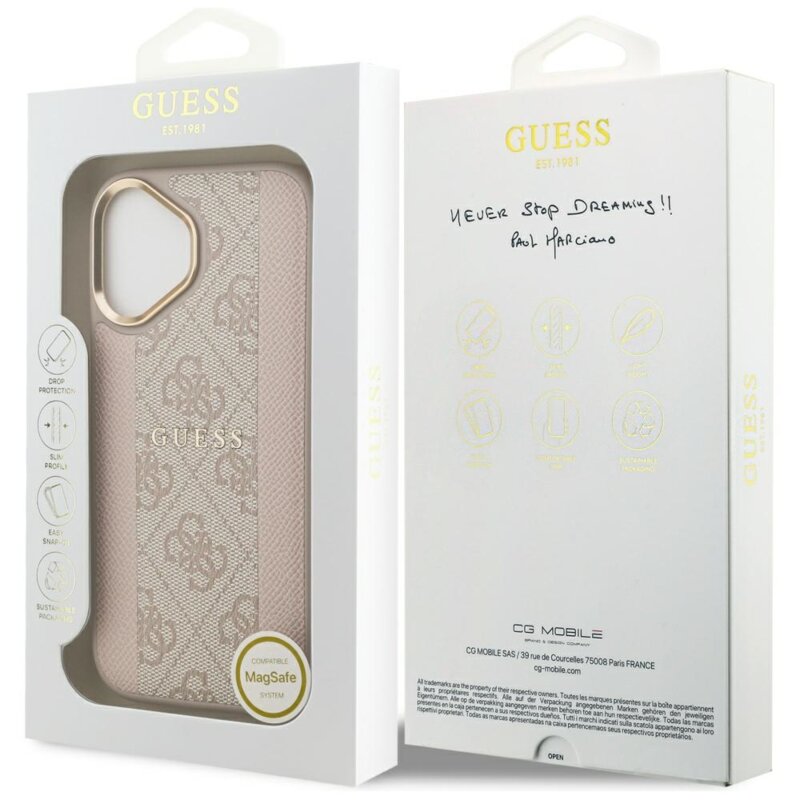 Husa originala Guess iPhone 17 Hardcase 4G Stripe MagSafe, roz, GUHMP17SPG4SEMCP