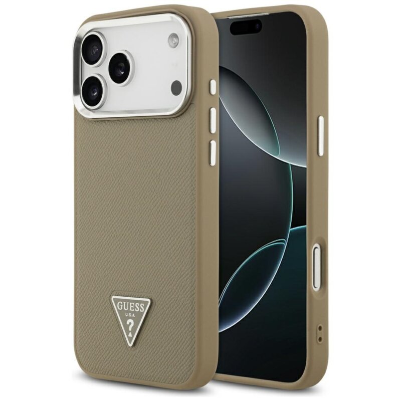 Husa originala Guess iPhone 17 Pro Grained Triangle Logo MagSafe, maro, GUHMP17LPGTSPSW
