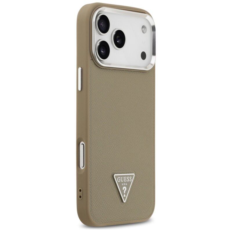 Husa originala Guess iPhone 17 Pro Grained Triangle Logo MagSafe, maro, GUHMP17LPGTSPSW