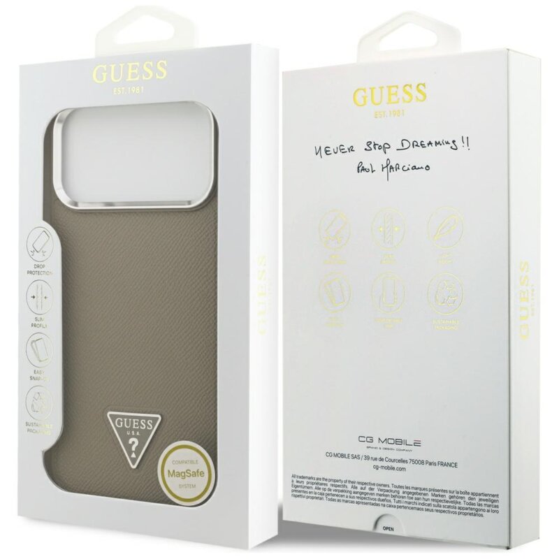 Husa originala Guess iPhone 17 Pro Grained Triangle Logo MagSafe, maro, GUHMP17LPGTSPSW