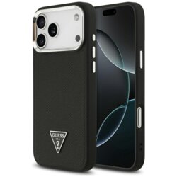 Husa originala Guess iPhone 17 Pro Max Grained Triangle Logo MagSafe, negru, GUHMP17XPGTSPSK
