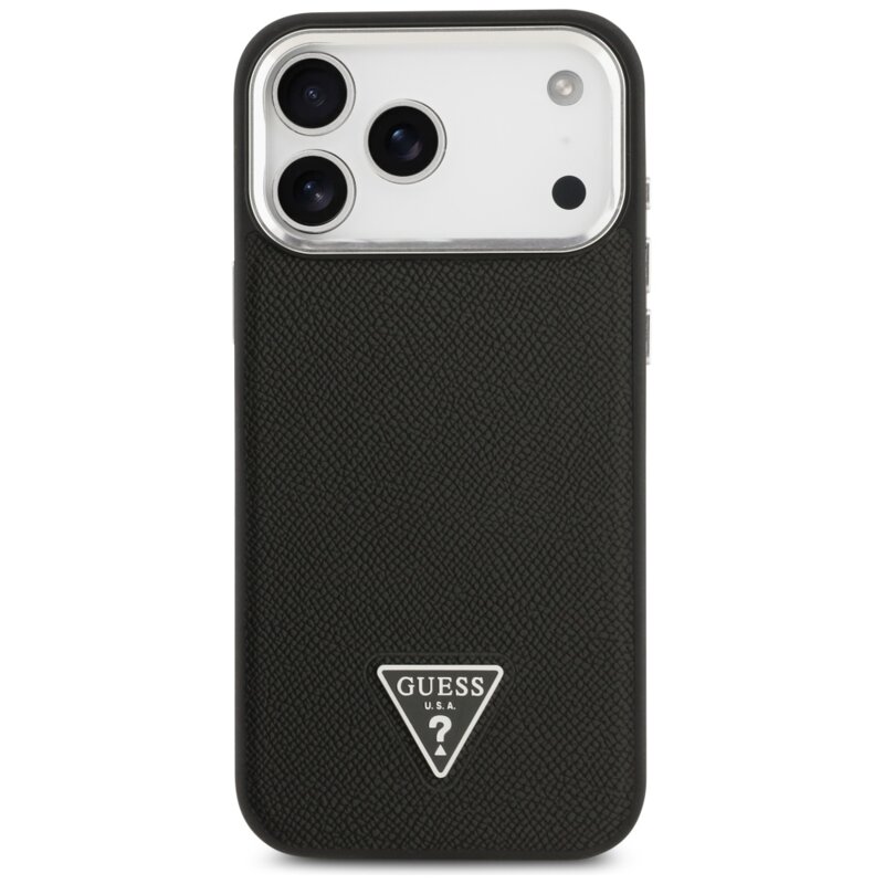 Husa originala Guess iPhone 17 Pro Max Grained Triangle Logo MagSafe, negru, GUHMP17XPGTSPSK